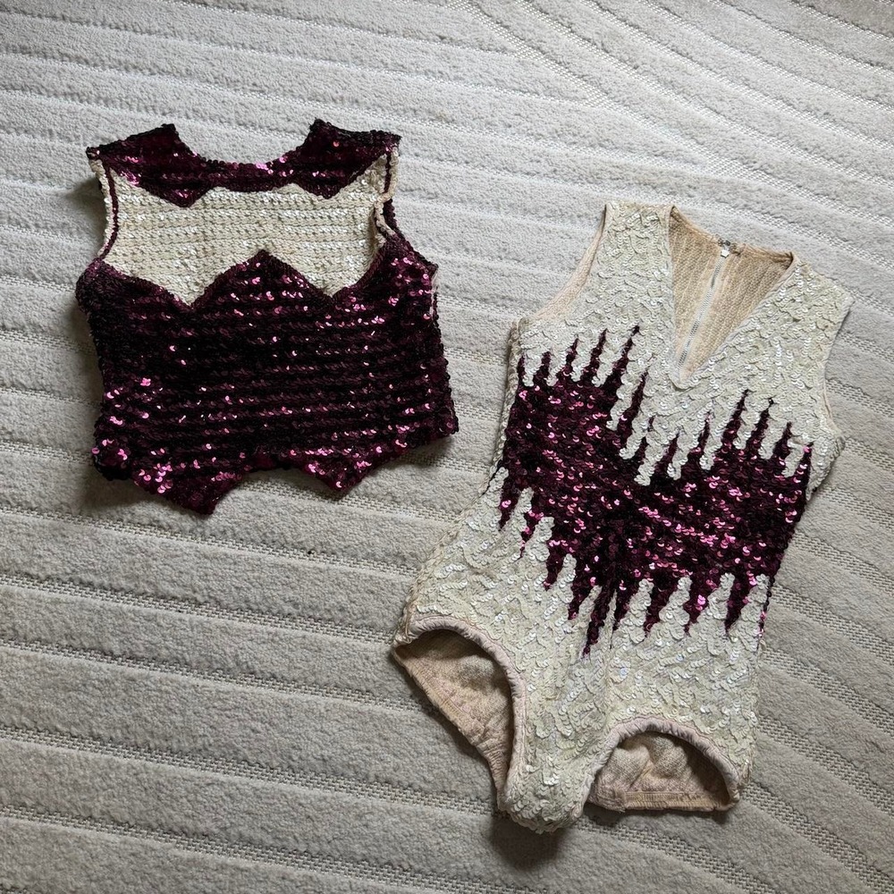 VTG 80s/90s burgundy cream sequin majorette dance costume set size S Performance